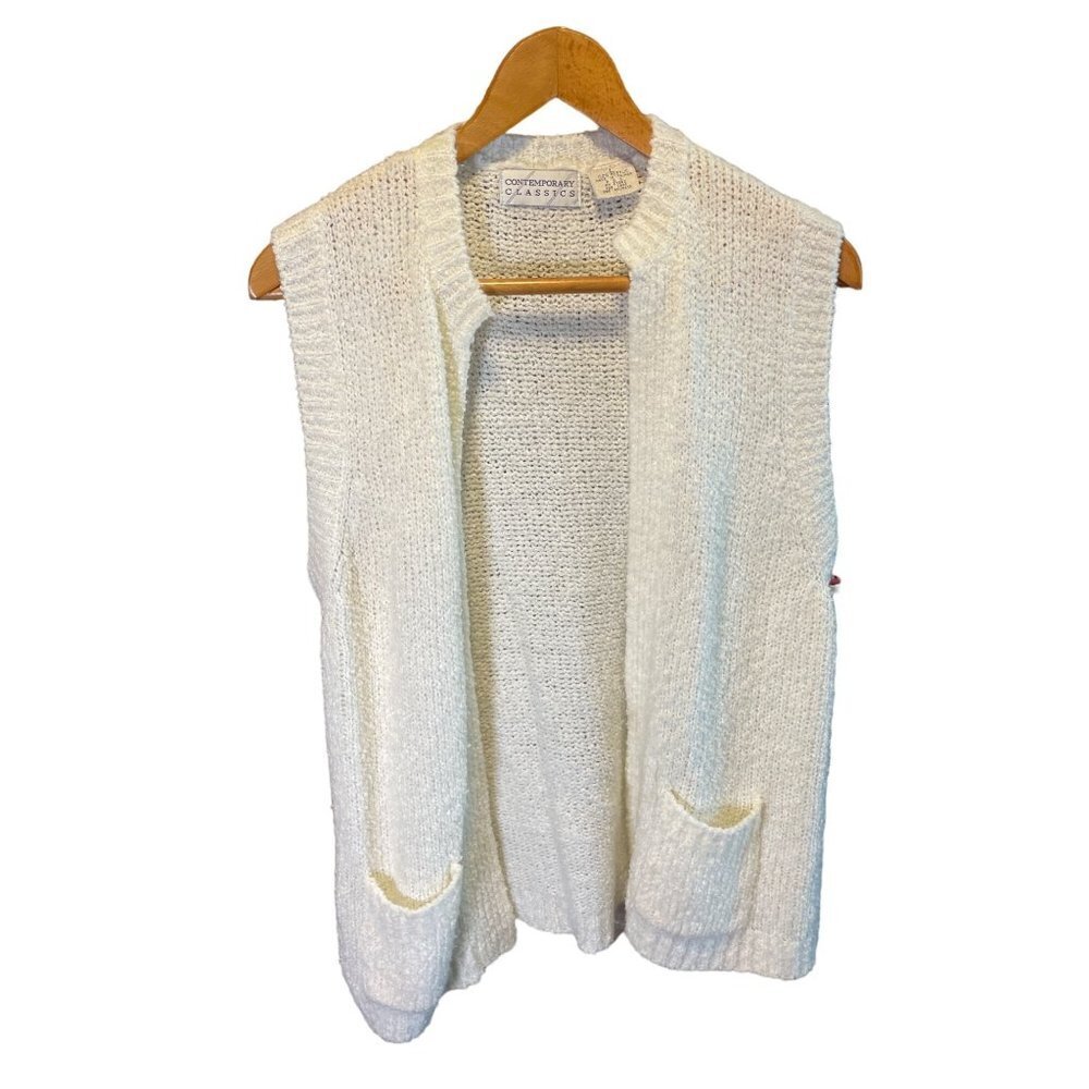 Vintage 90s Contemporary Classics Long White Sleeveless Cardigan Sweater Sz L
